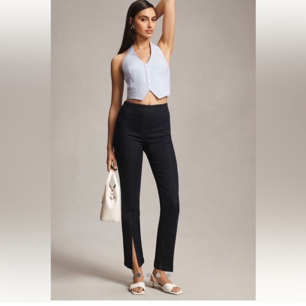 Maeve split front pull on straight leg Jean Medium Petite Black NEW